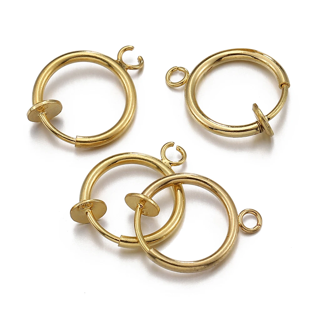 10pcs Retractable Clip on Ear Clip Hoop Non Piercing Silver Color Copper Round Earring Clips for Earrings Jewelry Making DIY