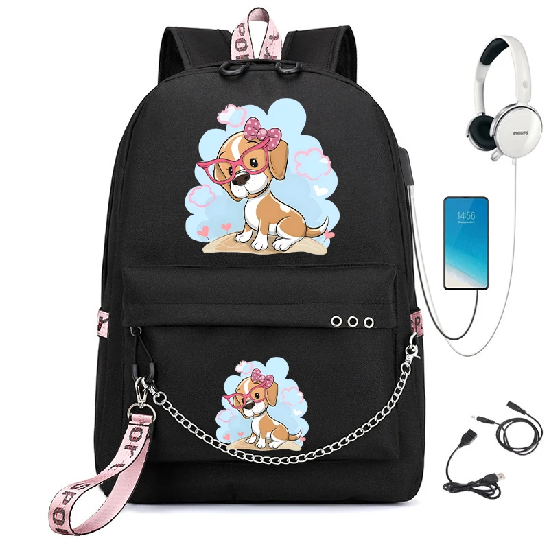 

Women Kawaii Schoolbag College Students Bookbag Cartoon Dog Beagle School Bag Usb Charging Backpack Teens Girls Backpack Mochila