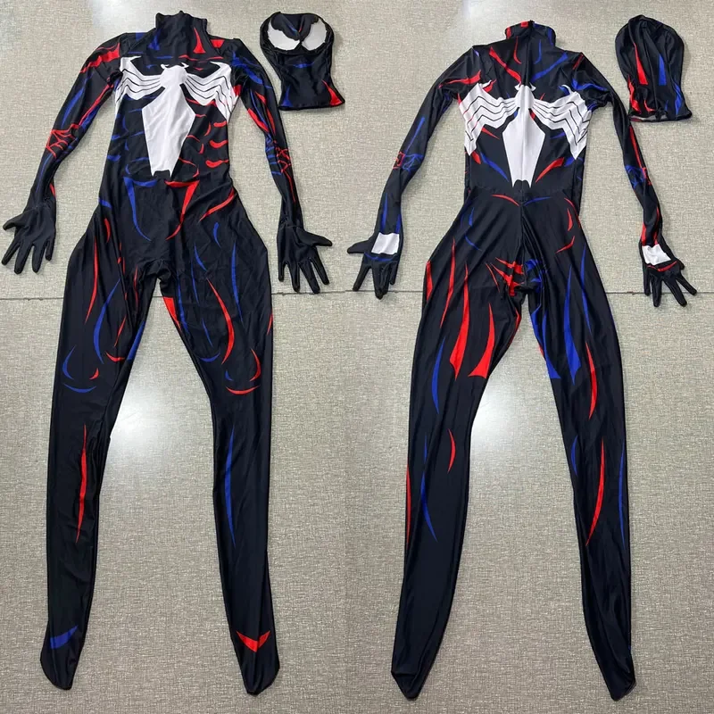 Хэллоуин для взрослых Venom Symbiote Человек-паук супергерой косплей костюм полный боди Zentai вторая кожа мужской вечерние комбинезон # 1 #   В
