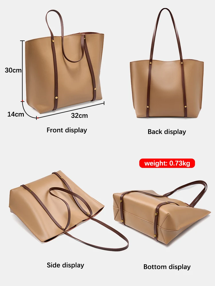 Zency New Soft Two Layer Leather Female Handbag High Quality Vintage Tote Bag for Shopping Travel Big Purse Composite Bags