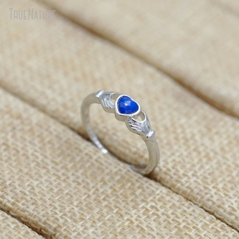 

5Pcs Wholesale Gift For Her Heart Shape Point Faceted Silver Color Lapis Lazuli Stone Ring RM51111