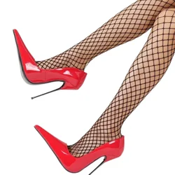 High heels for men and women, slim pointed 2024 ultra-fine heel, new sexy red sole, hollow one letter patent leather temperamen