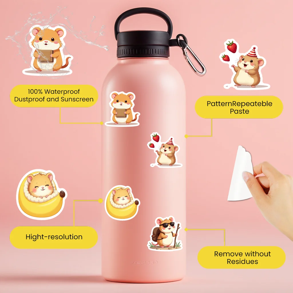 35pcs-100pcs Decals  Adorable Fun Hamster Illustration Playful Animal Sticker Cute Hamster Sticker for Instrument Phone Decor
