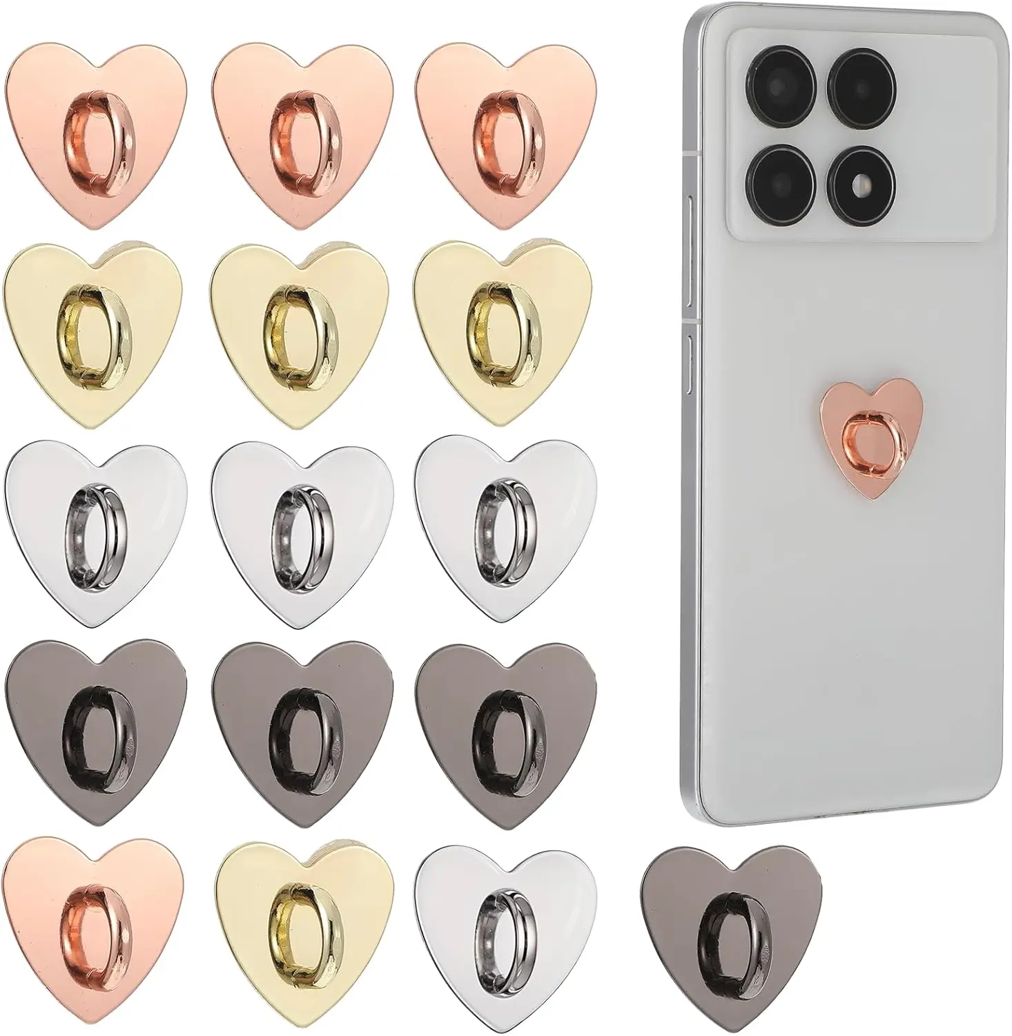 

16 Pcs Cell Phone Ring Holder Grips 360°Rotation Finger Ring Stand Heart Cute Universal Adhesive Metal Hook Kickstand for DIY