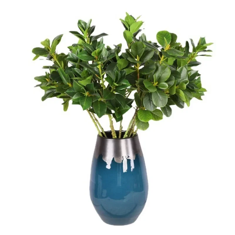 Artificial Ficus Plants Branches Plastic Fake Leafs Green For Home Garden Room Shop Decoration Fake Greenery With Long Branches