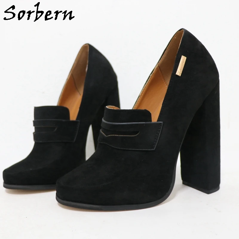 Sorbern 15Cm Block Heel Women Pump Unisex Shoes Chunky High Heel Slip On Ok Shoes High Arch Round Toe Heeled Custom Colors