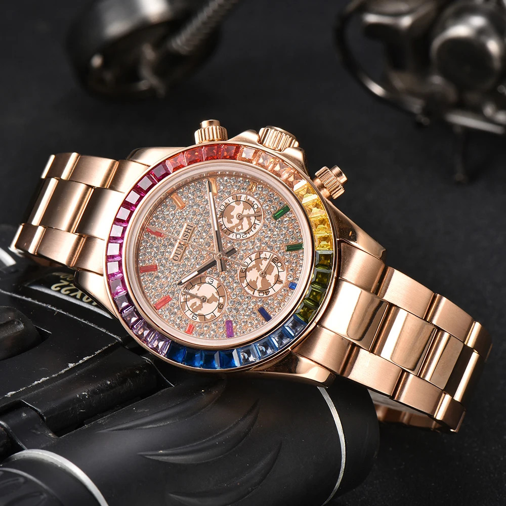 Customized 39.2mm Rainbow Watch DTN VK63 Movement Panda Three Eye Quartz Watch Sapphire Glass Timing Code Electric Watch