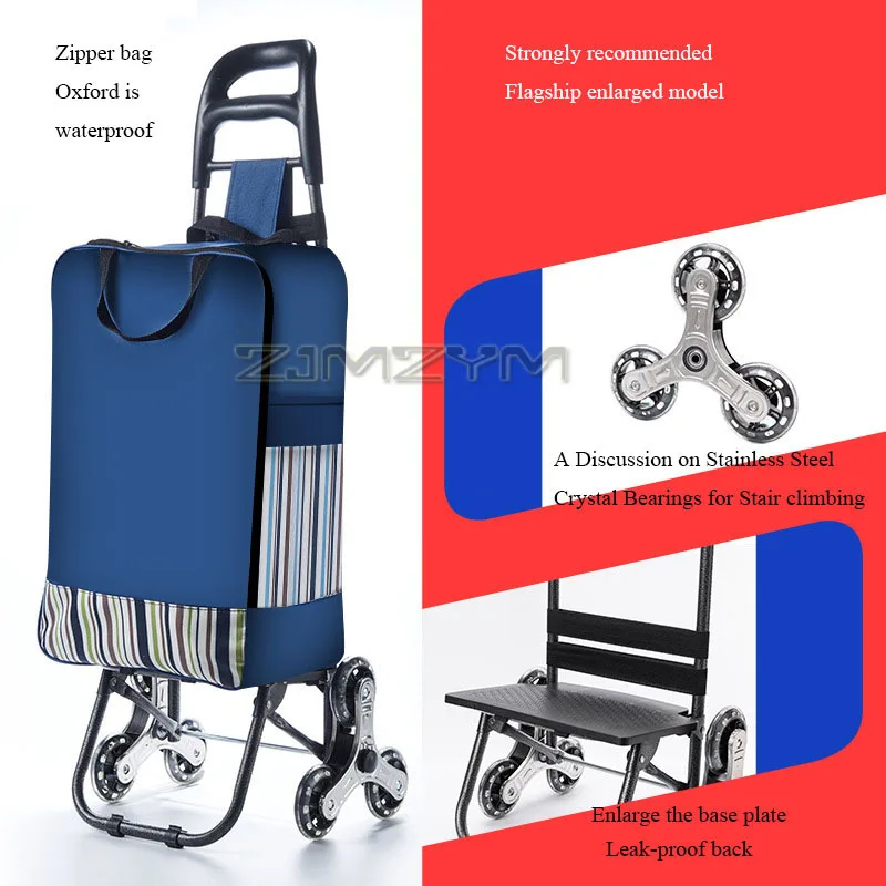 

35L Large Capacity Hand-Pulled Cart Folding Stair Climbing Trolley Waterproof Portable Shopping Cart With Thickened Steel Pipe