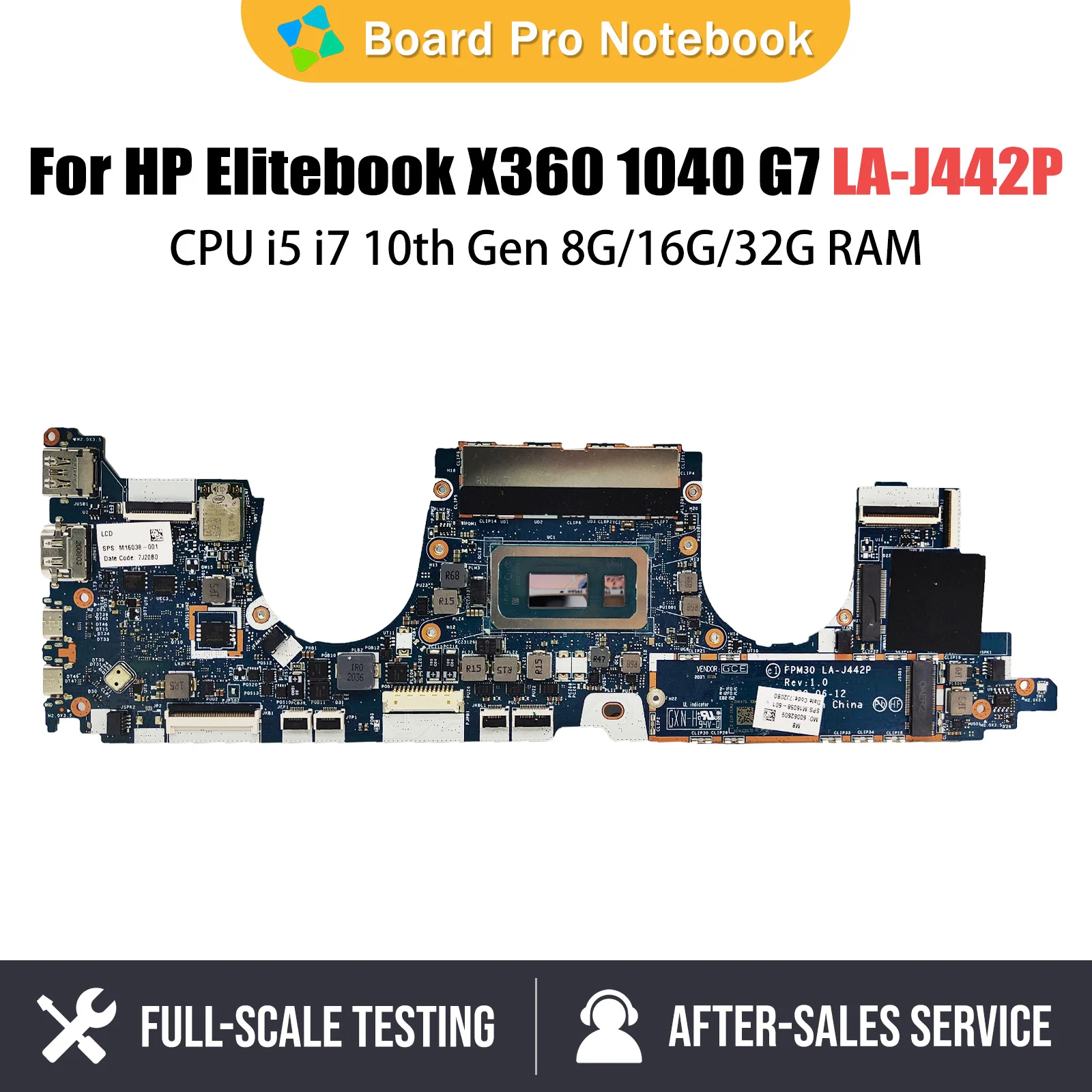 

LA-J442P Notebook Mainboard For HP Elitebook X360 1030 G7 Laptop Motherboard CPU i5 i7 10th 8G 16G 32G RAM M16069-001 M16069-601