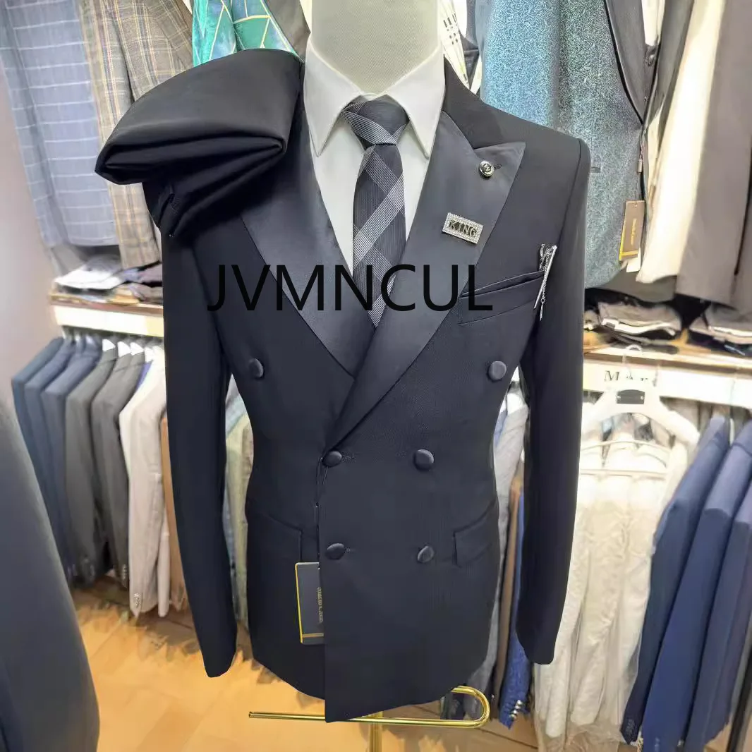 

2025 High-End Cross-Border Foreign Trade Knitted Men's Wedding Leisure Hosting Suit 2pcs Set In Stock for Work