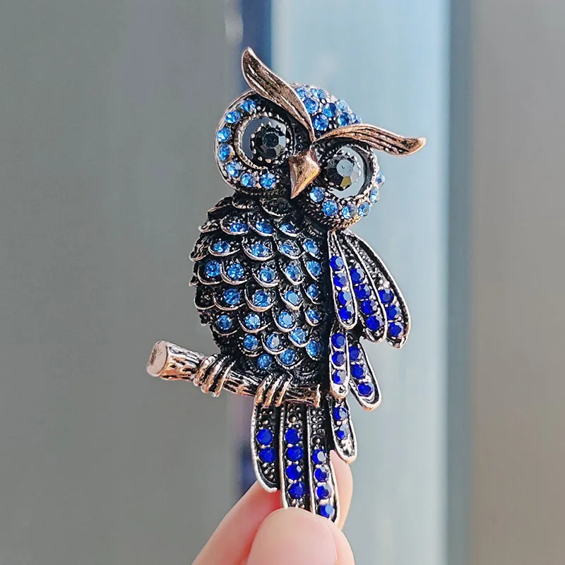 Vintage Rhinestone Owl Brooches for Women Unisex Bird Pins 2-color Available Casual Party Accessories Gifts