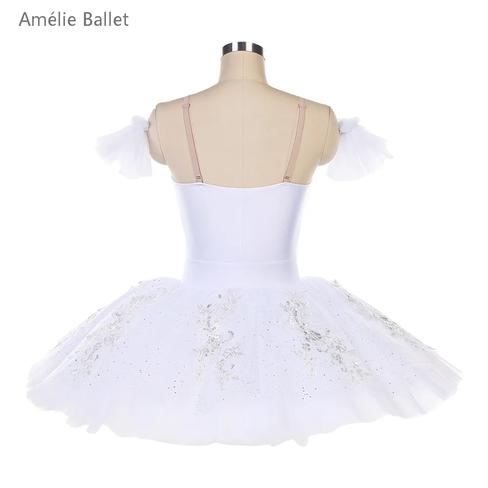 BLL600 White Spandex Bodice Bell-shape Pre-Professional Ballet Dance Costumes Adult Girls Ballerina Dance Costume