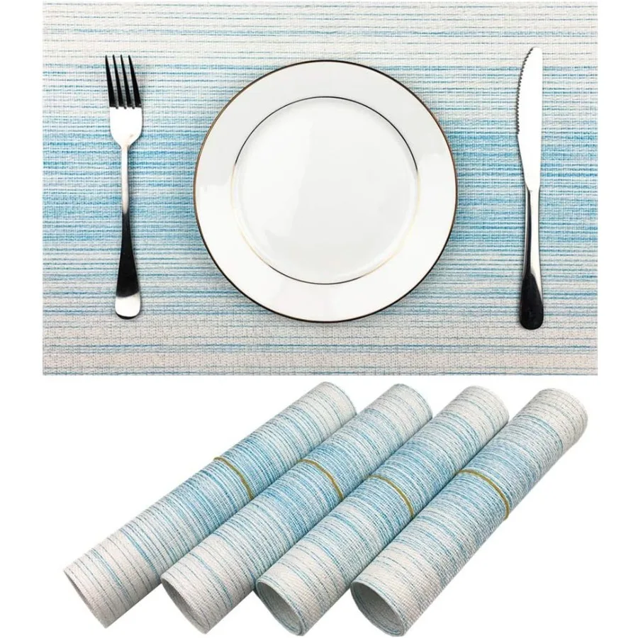 

Подставка для столовых приборов, прочный тканый виниловый коврик для столовых приборов, моющийся, термостойкий, противоскользящий, кухонный, обеденный стол, набор из 4 синих ковриков