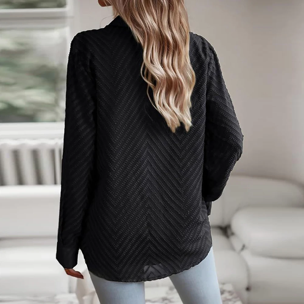 Textured Lapel Plus Size Women Shirts Single Breasted Long Sleeve Loose Straight Spring Tops Shirts Female Office Ladies Blouses