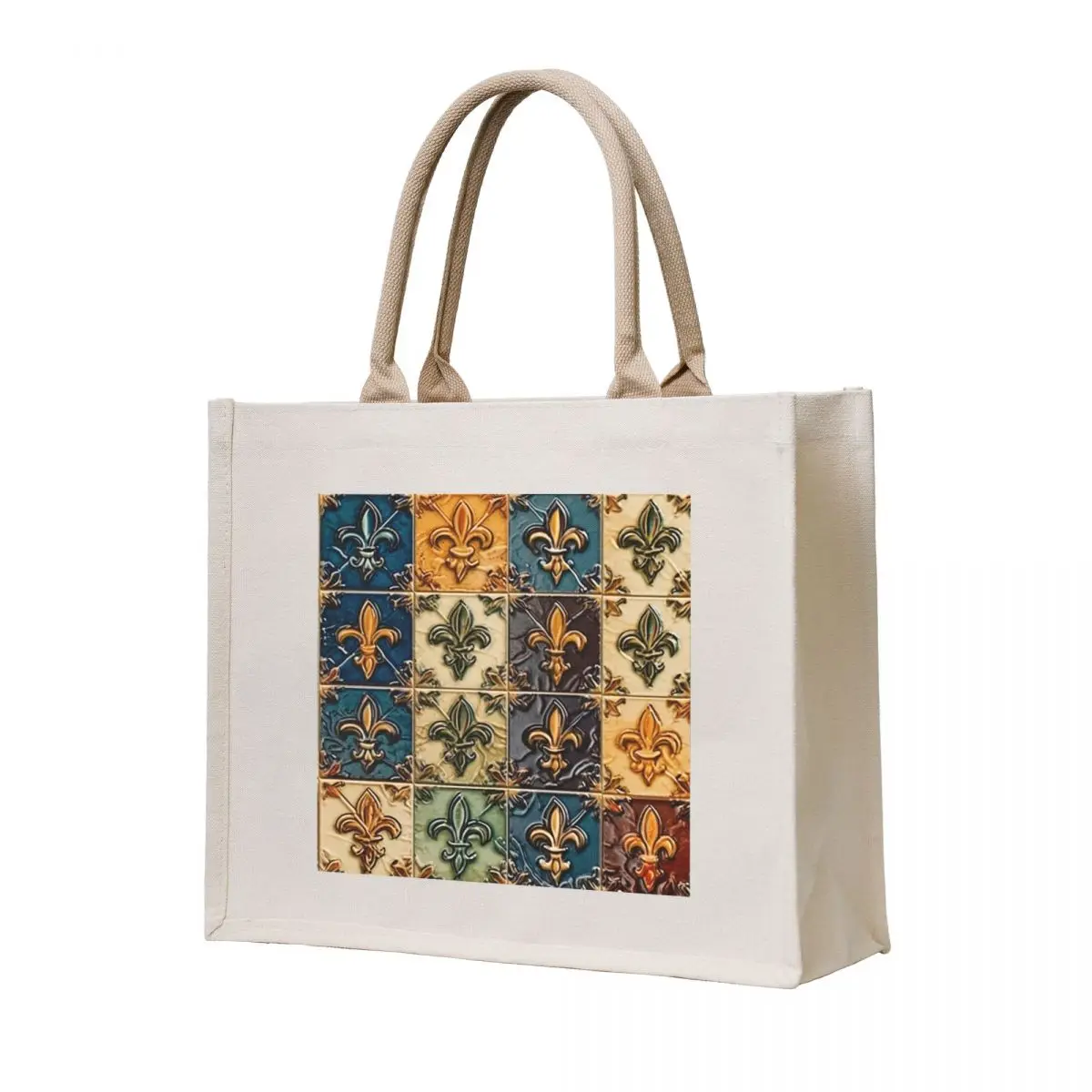 

Colorful French Royal Lilies Tiled Design Reminiscent of Former Glory Tote Bag Woman shopper bag female bag canvas shopping
