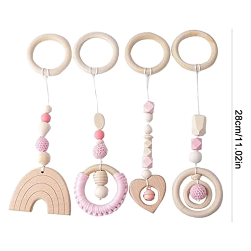 Pendant Toy Set Kit Play Activity Gym Wooden Nursing Pendant, Gym Teether Rattles Toy Sensory