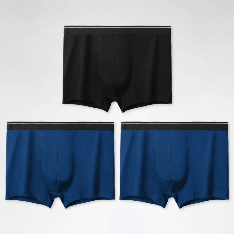 3PCS  Men's solid-color underwear, pure cotton breathable four-corner waistband, summer large-sized sports cotton briefs