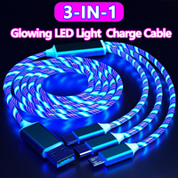 3 in 1 Glowing LED Light 3A Fast Charging Micro USB Type C Cable For iPhone Samsung Xiaomi Redmi Phone Charger USB Cable