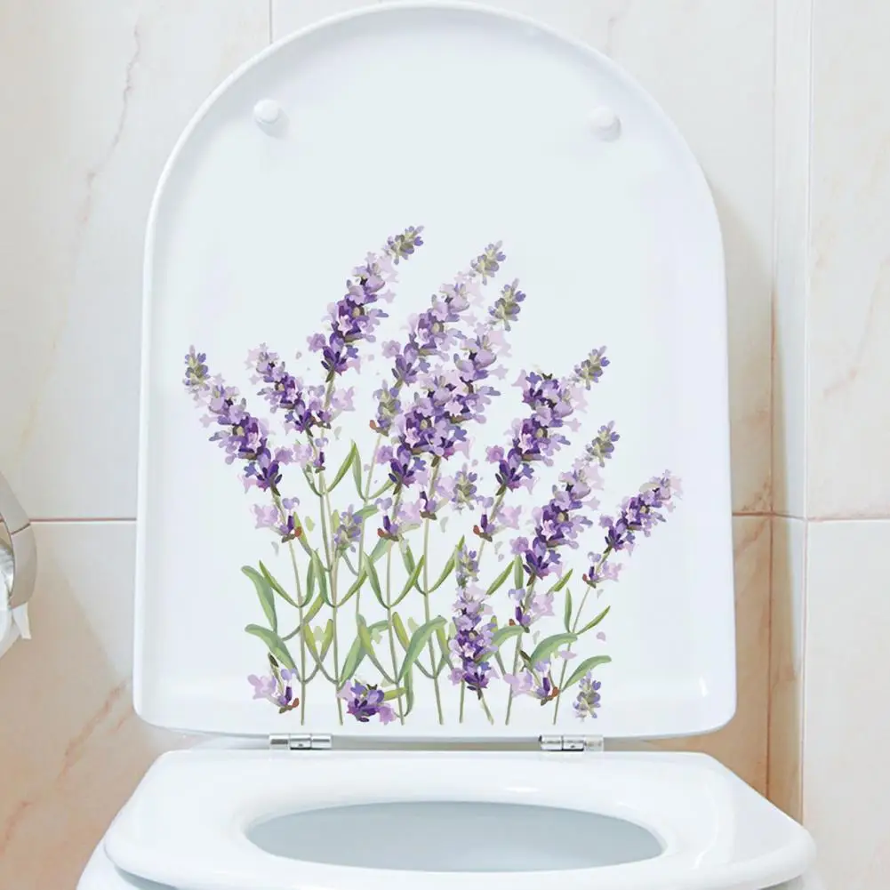 Waterproof Toilet Sticker Purple Flower Toilet Lid Decoration Decal Removable Waterproof Pvc Wall Art for Room Bathroom Lavender