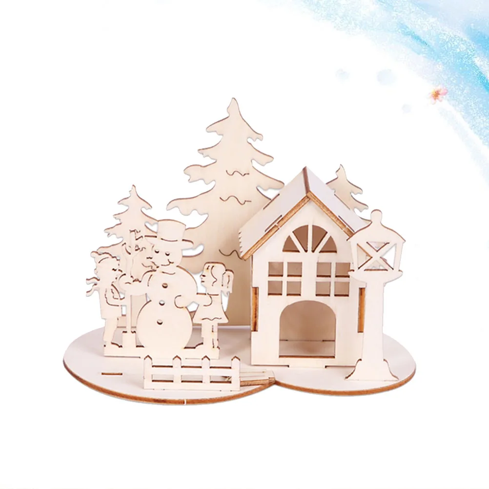 

2pcs Snowman Wooden Puzzle Ornaments Christmas DIY Decor Desktop Craft Kits Stereoscopic Xmas Decoration Game For Family Home
