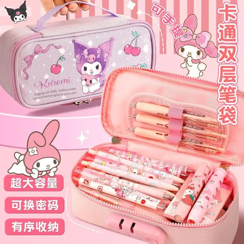 مقلمة عصرية للأطفال من Sanrios Kuromi Mymelody مقلمة محمولة ذات سعة عالية ومظهر جيد مع قفل بكلمة مرور صندوق رصاص لطيف