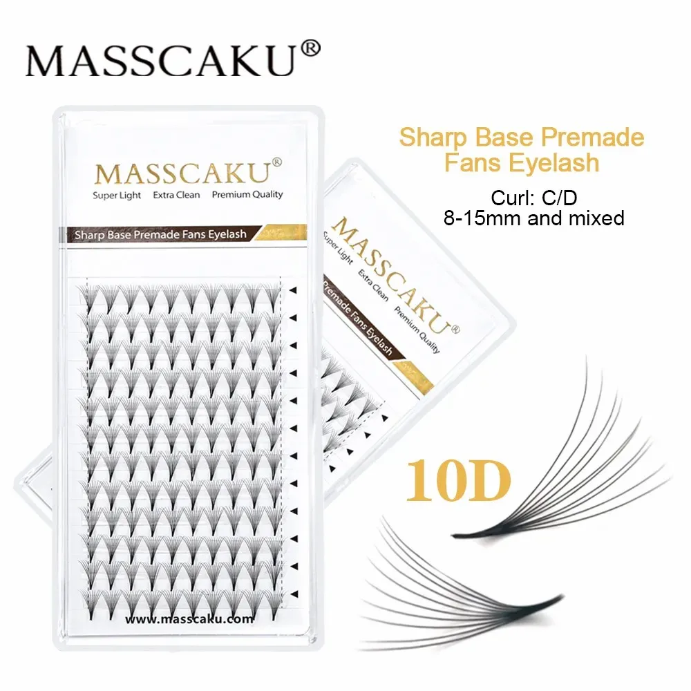 MASSCAKU  Narrow Sharp Stem Premade Fans Russian Volume Eyelash Extension Pointy Thin Base Natural False Individual Eyelashes