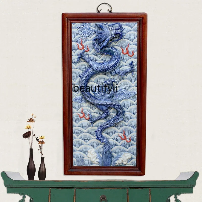 Jingdezhen ceramic painting Jiulong picture porcelain plate painting  hanging sofa background wall decorative painting