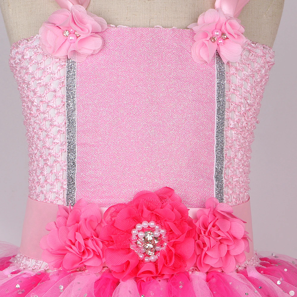 Sparkly Pink Fairy Tutu Dress for Girls Birthday Halloween Costumes for Kids Butterfly Wings Outfit Flower Girl Princess Dresses