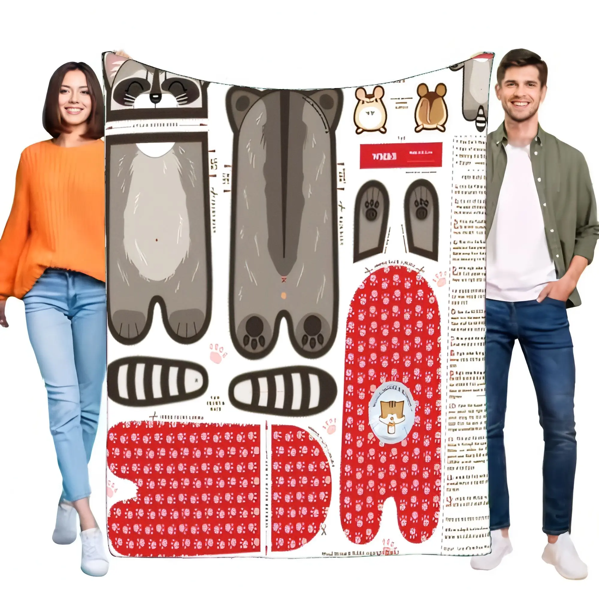 Raccoon DIY Cut & Sew Blanket Soft Cozy Fleece Throw, Creative Animal Plushie Sewing Pattern Craft Project Gift for Kids Adults
