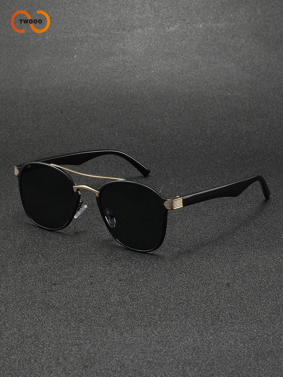 نظارات شمسية كلاسيكية مستديرة للجنسين، إطار معدني مزدوج الجسر، عدسات عاكسة/متدرجة للحماية من الأشعة فوق البنفسجية 400 عالية الدقة #5