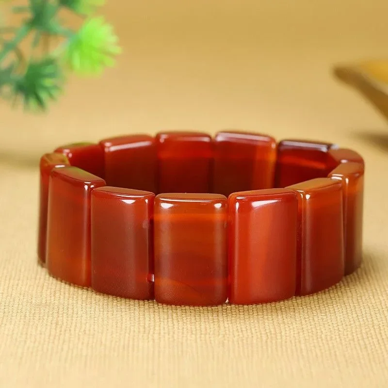 New Pure Natural Agate Bracelet Chalcedony Square Bracelet Hand Row Men's and Women's Models