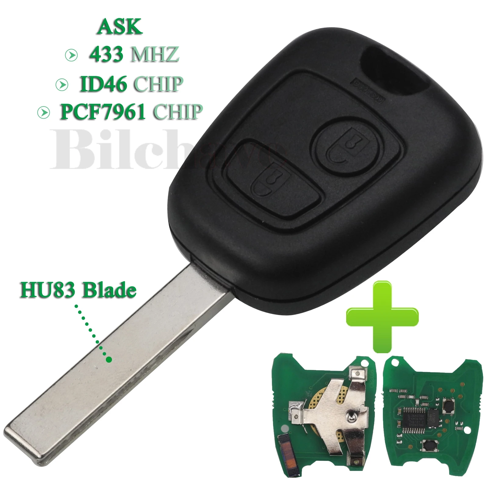 

jingyuqin 2 Buttons Remote Control Car Key ASK 433Mhz ID46 PCF7961 Chip For Peugeot 207 307 FOB Uncut HU83 Blade Replacement