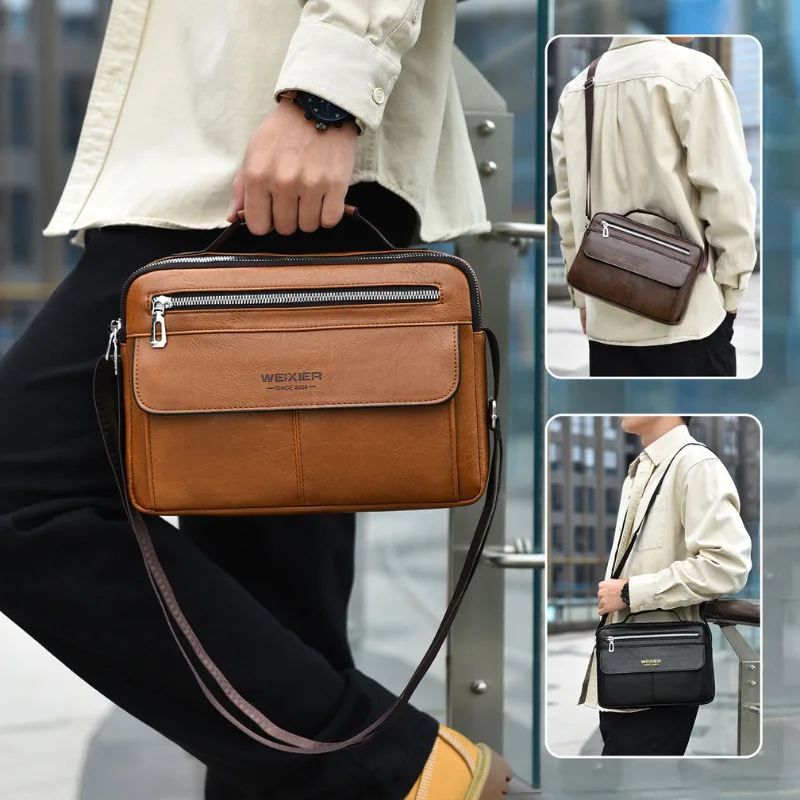 حقيبة يد رجالية جديدة لعام 2025 حقيبة يد فاخرة ذات سعة كبيرة من جلد البولي يوريثان مناسبة للسفر والعمل في الهواء الطلق