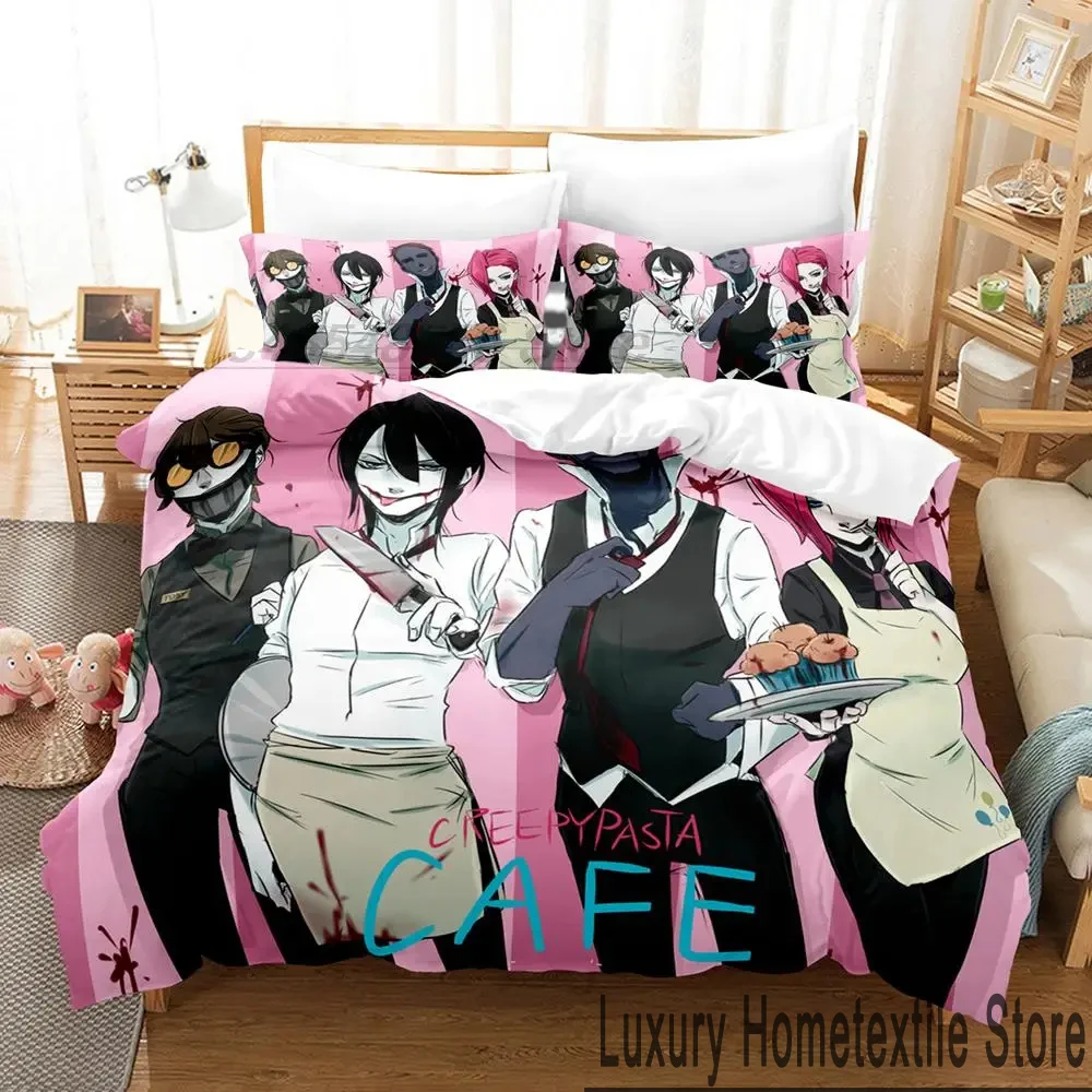 3D Print Anime Creepypasta Cafe Bedding Set,Duvet Cover Bed Set Quilt Cover Pillowcase,King Queen Twin Size Boys Girls Adults