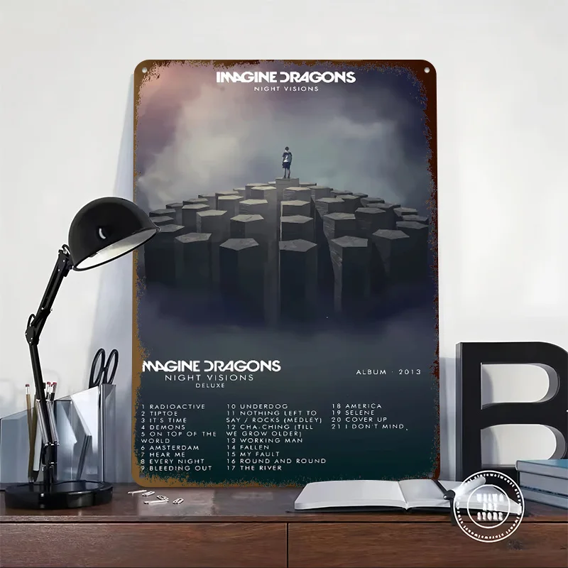 Imagine Dragons Night Visions Album Cover Tinplate Posters Customizable Wall Art Retro Vintage Metal Signs for Home Room Garden