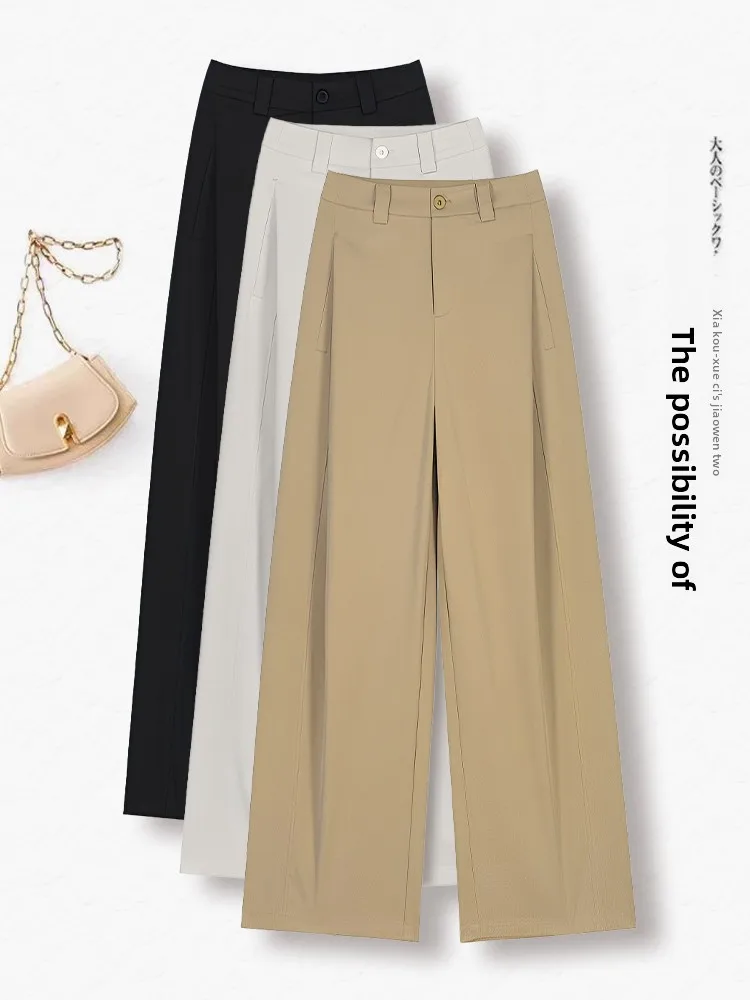 

High Waist Wide Leg Suit Pants Women's Summer Thin Casual Loose Accordion Pants Straight Cut Pants for plus Size Women