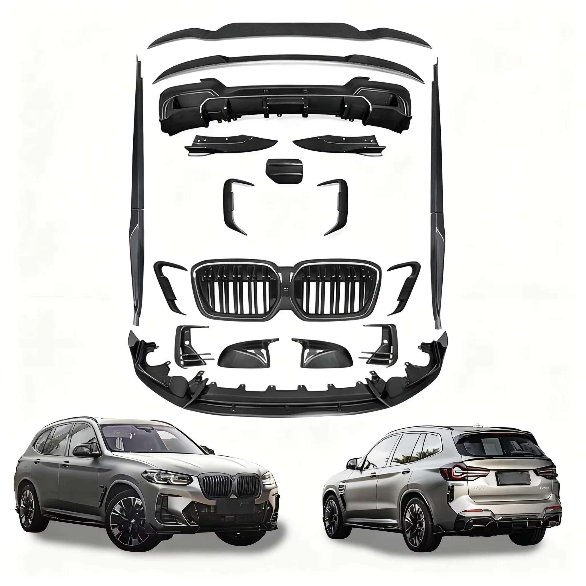 

Dry Carbon Fiber High Quality Kit forBMW IX3 Series G08I 2022+ Upgrade SOOQOO Body Kit Top Wing Front Lip Rear Diffuser Grille