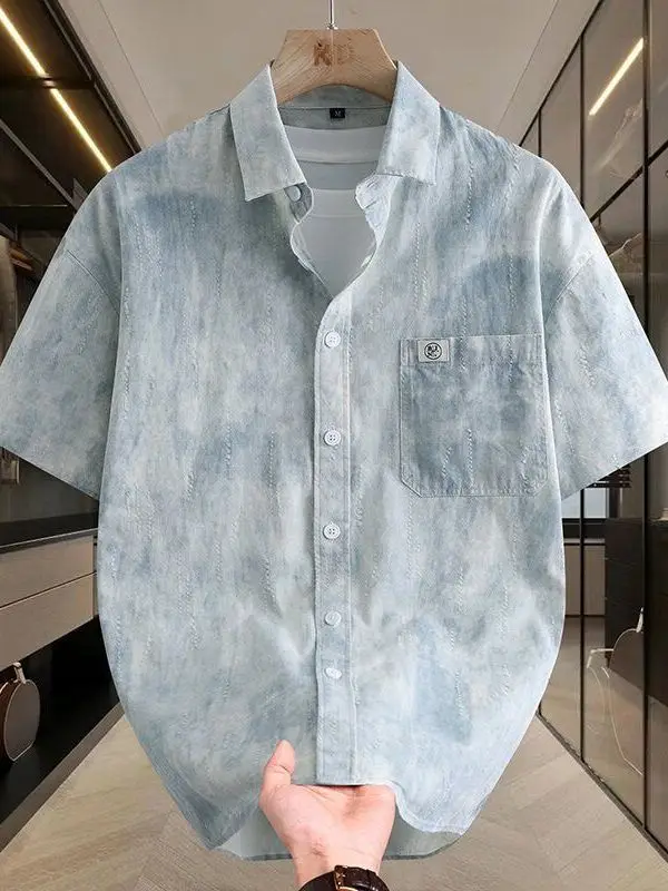 

Мужская свободная футболка с коротким рукавом, модная, с воротником, повседневная, универсальная, с принтом, летняя, тонкая, дышащая, молодежная, популярная модель