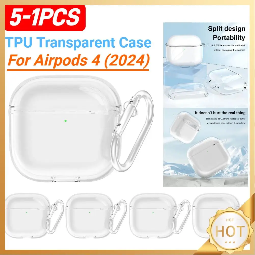 Прозрачный защитный чехол с карабином, защитный чехол из ТПУ, противоударный Прозрачный чехол для Apple Airpods 4 (2024)