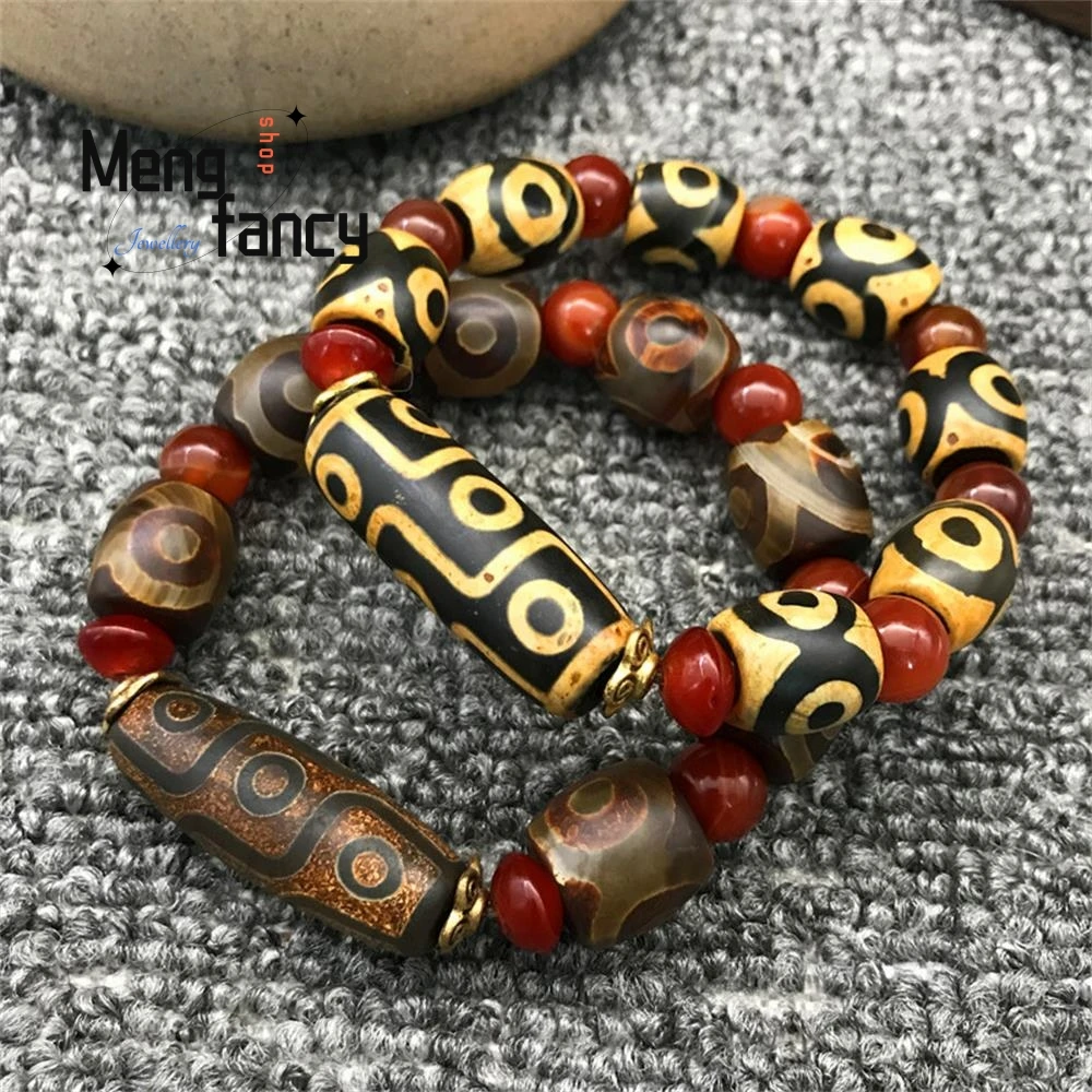 Agate Nine Eyed Dzi Bead Bracelet Natural Jade Fine Jewelry Charm Fashion Luxury Amulet Mascot Men Women Souvenir Holiday Gift