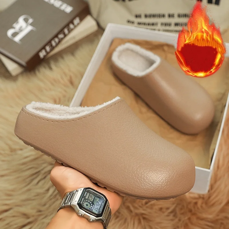 Autumn and Winter Waterproof Cotton Shoes for Men and Women, Plus Velvet to Keep Warm, Outer Wear Cotton Slippers