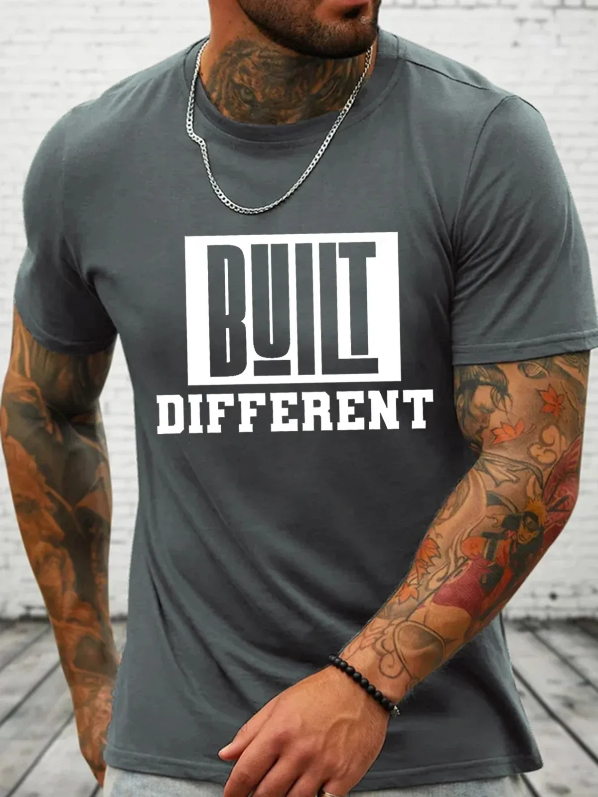 Cotton Built Different Loose Text Letters Casual Crew Neck T-Shirt