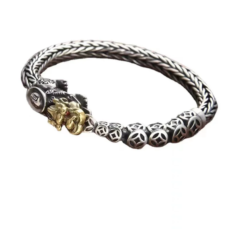 Domineering Tiger S925 Silver Bracelet Men's Trend Personality Retro Silver Chain Tiger Head Can Be Turned; Luxury Birthday Gift