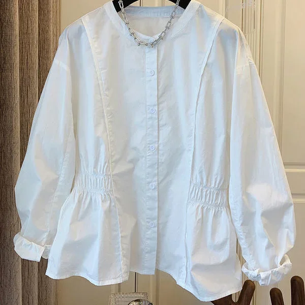 Cotton Solid Pleated Waist Shirt for Women's Fashion Loose Top Vintage Clothes for Women Tops Shirts Blouses