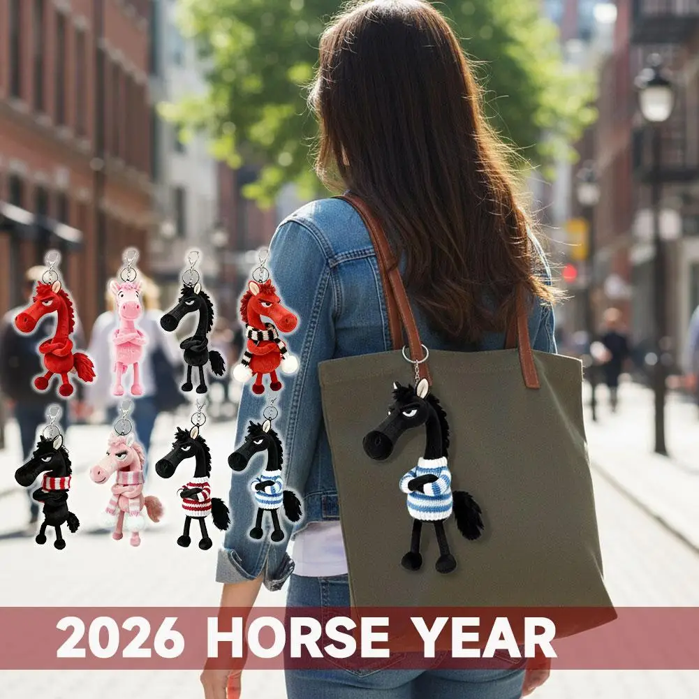 Portachiavi in peluche con cavallo dei cartoni animati - Giocattolo di pony di simulazione in stile fantasy con sciarpa - Giocattolo per bambini con bambola di peluche morbida, ciondolo per borsa portatile