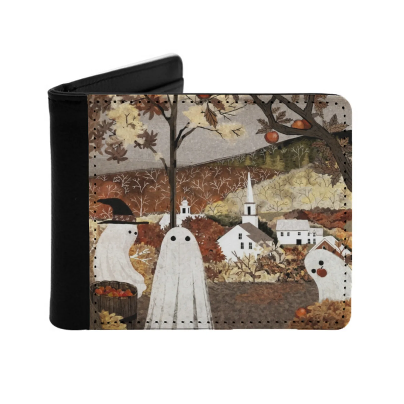 

Orchard Personalized Wallet For Men And Women Pu Leather Short Pocket Purse Ghost Spirit Haunt Autumn Fall Halloween Harvest