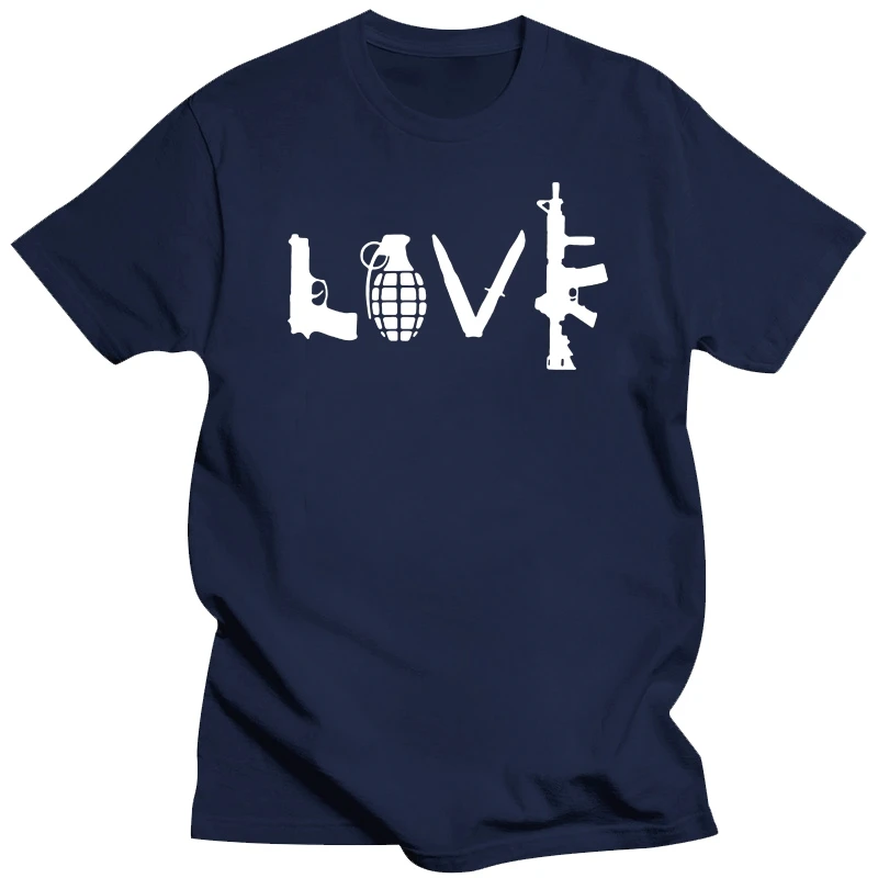 REM LOVE With Guns Men T Shirt Hand Gun dagger AR15 AK47 Novelty Combination Pattern T-shirt 100% Cotton Tops Tees Street