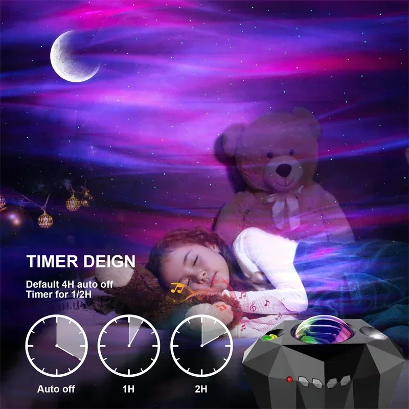 Projecteur de lumière étoilée LED multifonction, USB, motif d'eau, Bluetooth, musique, océan, lampe de projection, cadeau d'escales de chambre à coucher