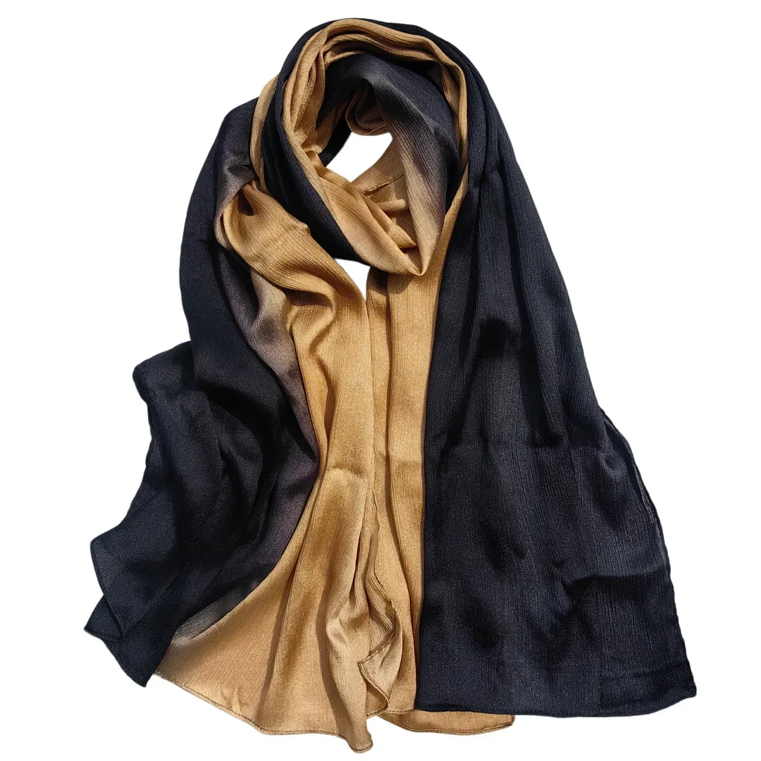 Shiny Gradient Wrinkle Chiffon Long Scarf Premium Crinkle Satin Hijab Bandanas Headband Bufanda Foulard Muslim Shawl Head Wrap