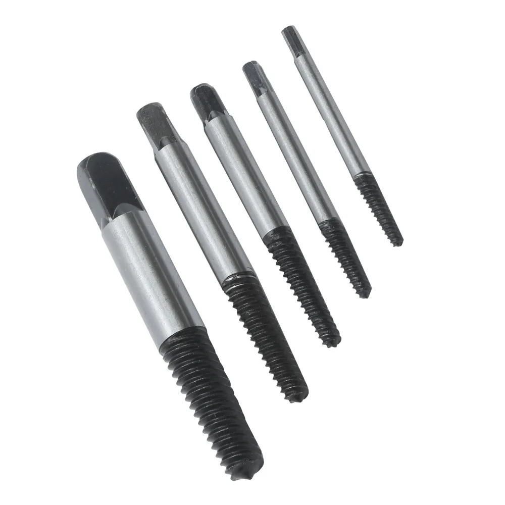 5pcs Carbon Steel Screw Extractor Set Drill Bits Removing Tool Damaged Screw Remover Strong Pulling Force Broken Bolt Extractor